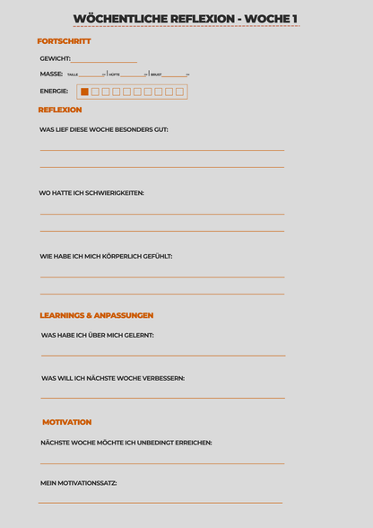 Meal & Training Journal (PDF) – 4 Wochen Fortschrittstracker